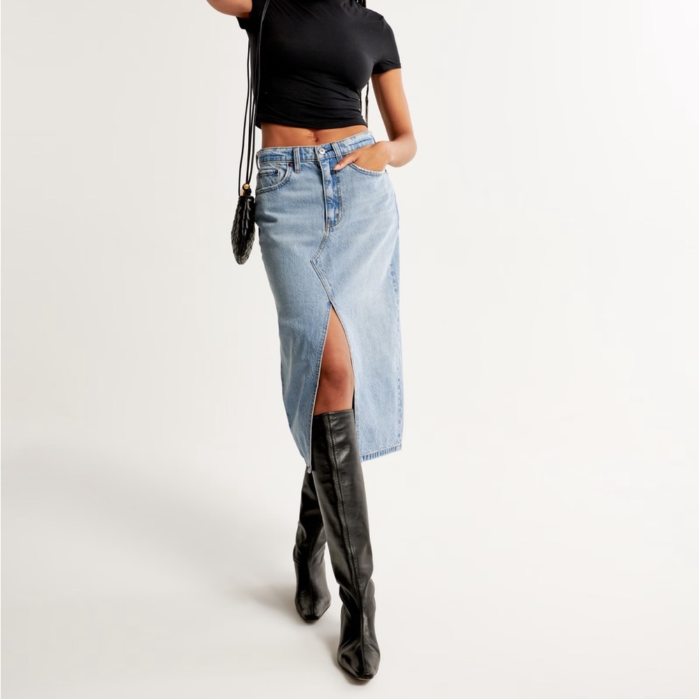 Abercrombie Blue Denim Midi Skirt with Front Slit